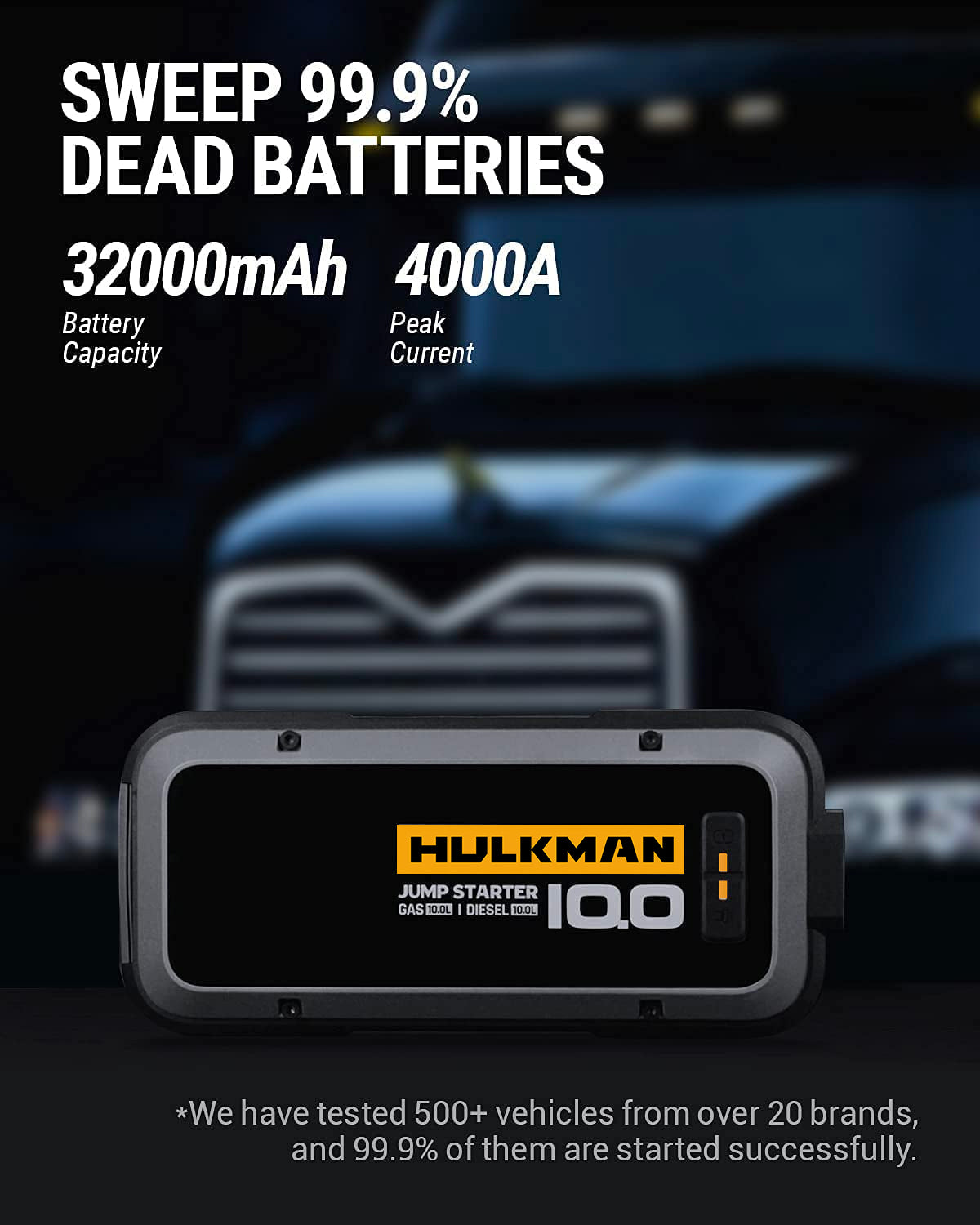 HULKMAN Alpha100 Jump Starter 4000A 32000mAh -40℉ Start Car